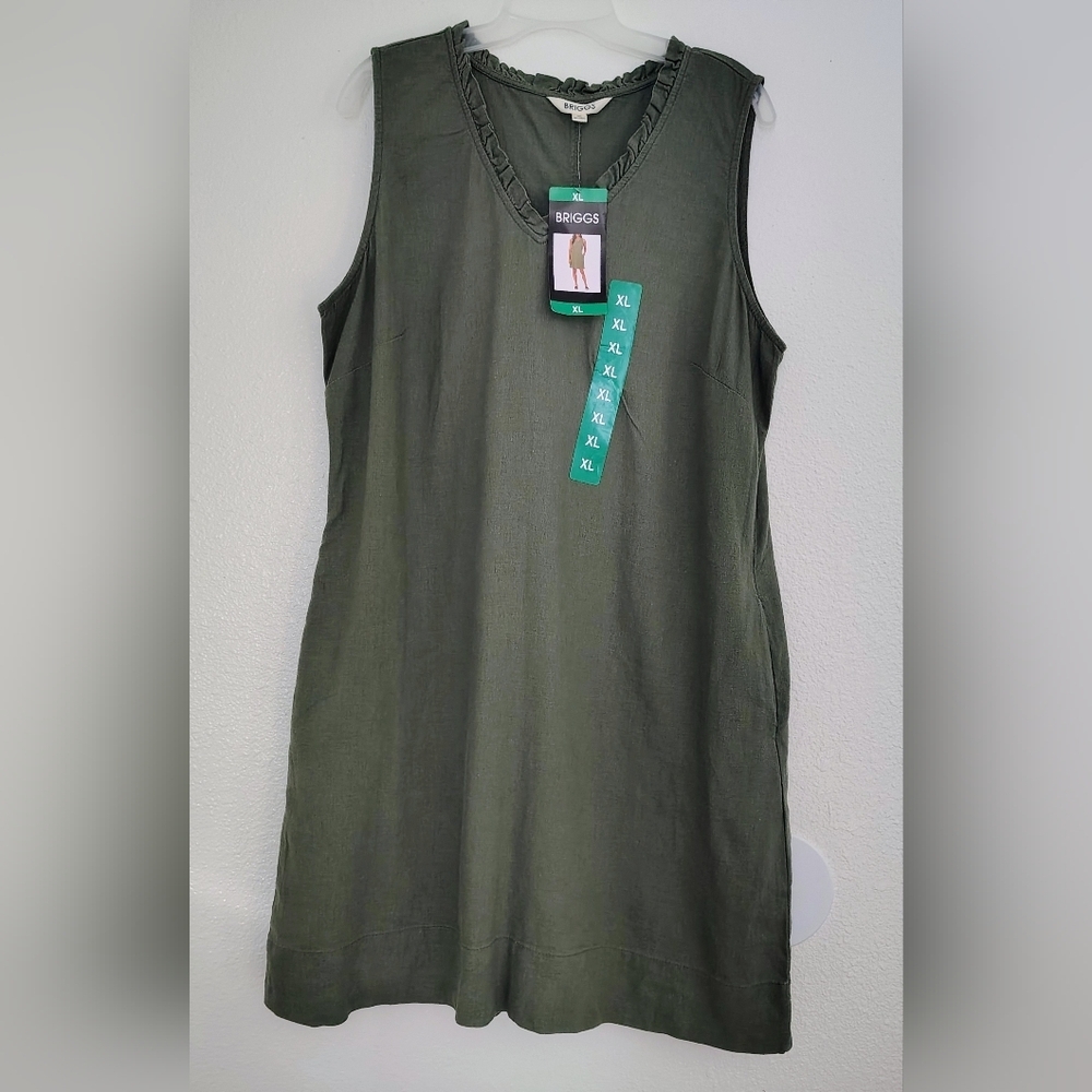 Briggs Olive Green Linen Blend Sleeveless Shift Dress Size XL NWT